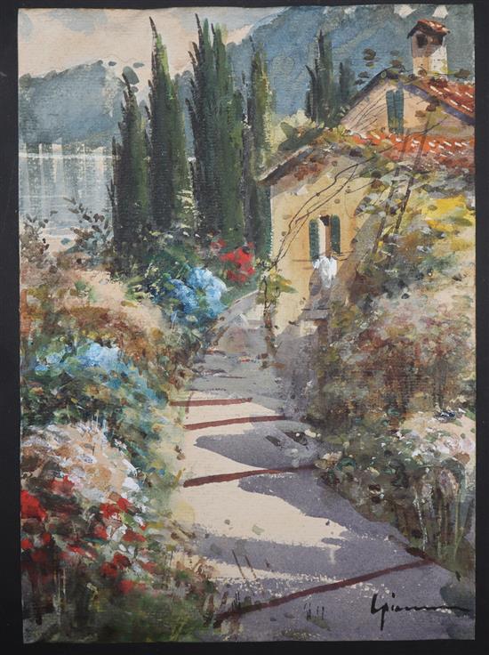 Gianni, watercolour, Italian garden, signed, 25 x 18cm, unframed